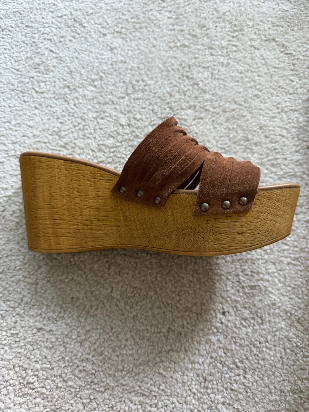 Seychelles Brown Woven Suede Slide Wedges
